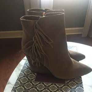 Isola Suede Fringe Wedge Booties size 8.5